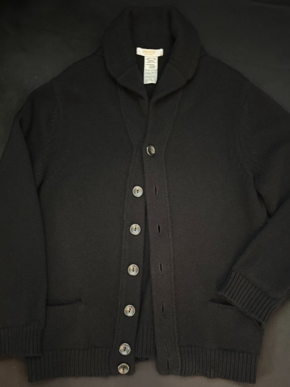 RARE Frette Men’s Black 100% Cashmere Shawl-Collar Button Cardigan / L